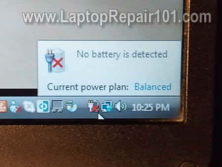  cursor arrow over the battery icon, it says “no battery detected