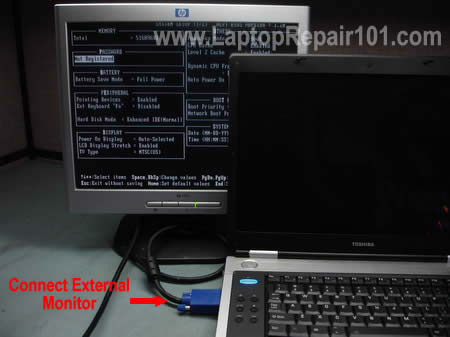 Test laptop with external monitor